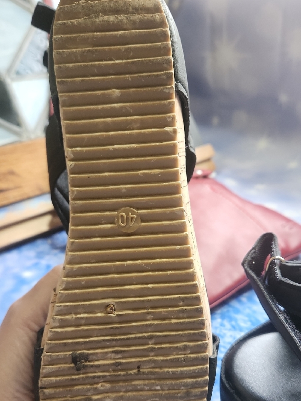 Black Open-Toe Wedge Sandals with Ankle Strap - Picture 4 of 10